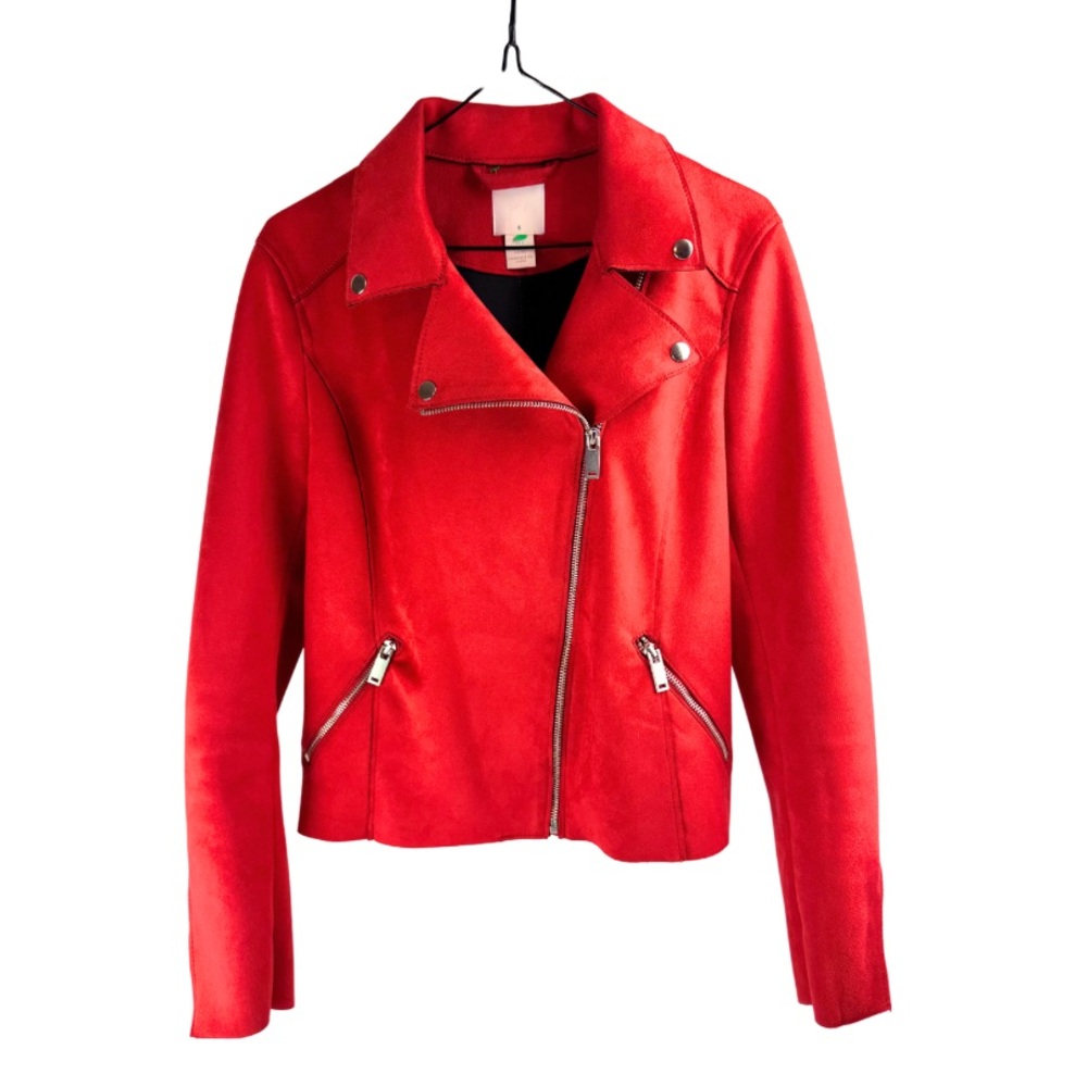 H&M Faux Suede Red Women's Biker Moto Jacket -‎ Size 4